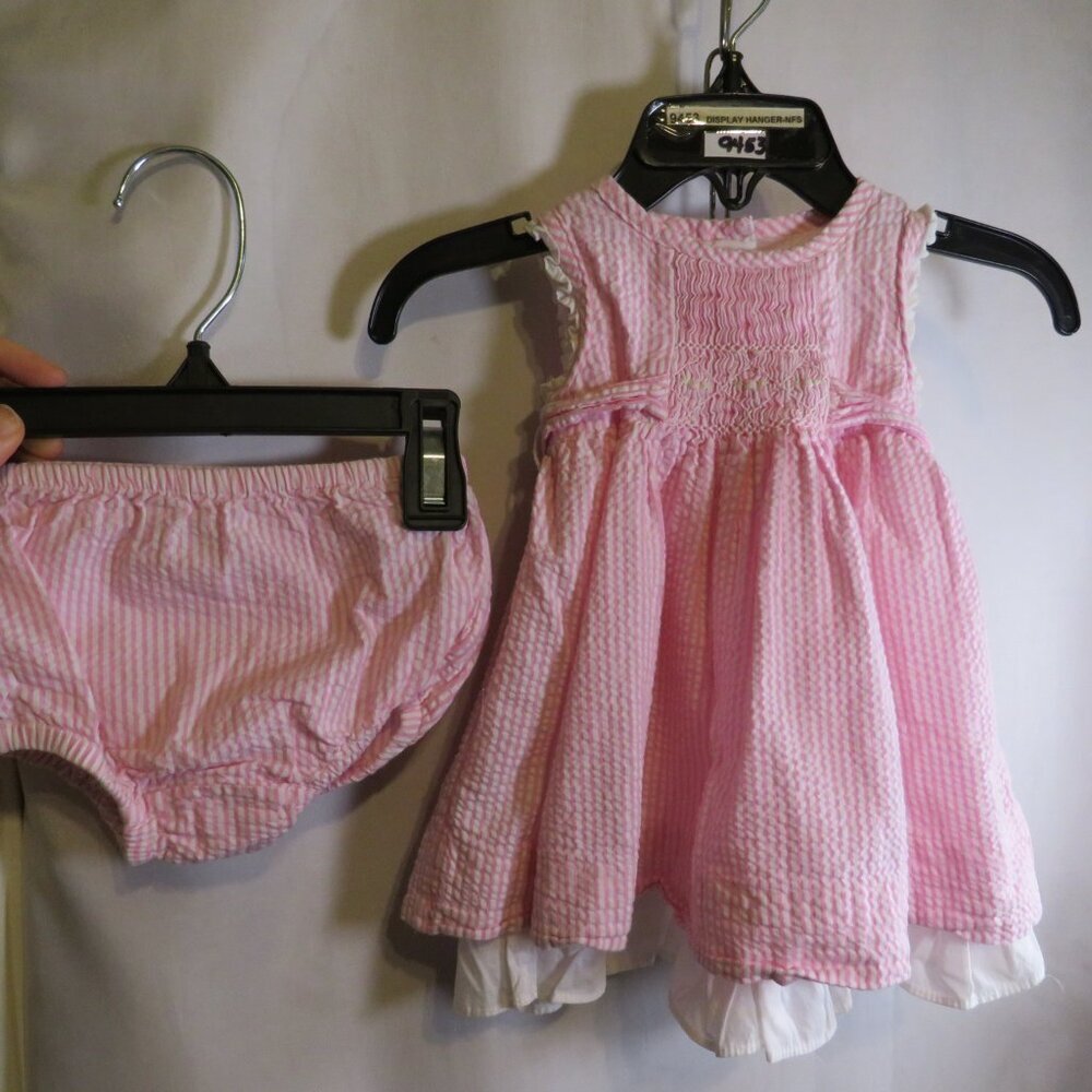 Baby Pink striped seer sucker dress w underskirt & panties 3mts 100% cotton